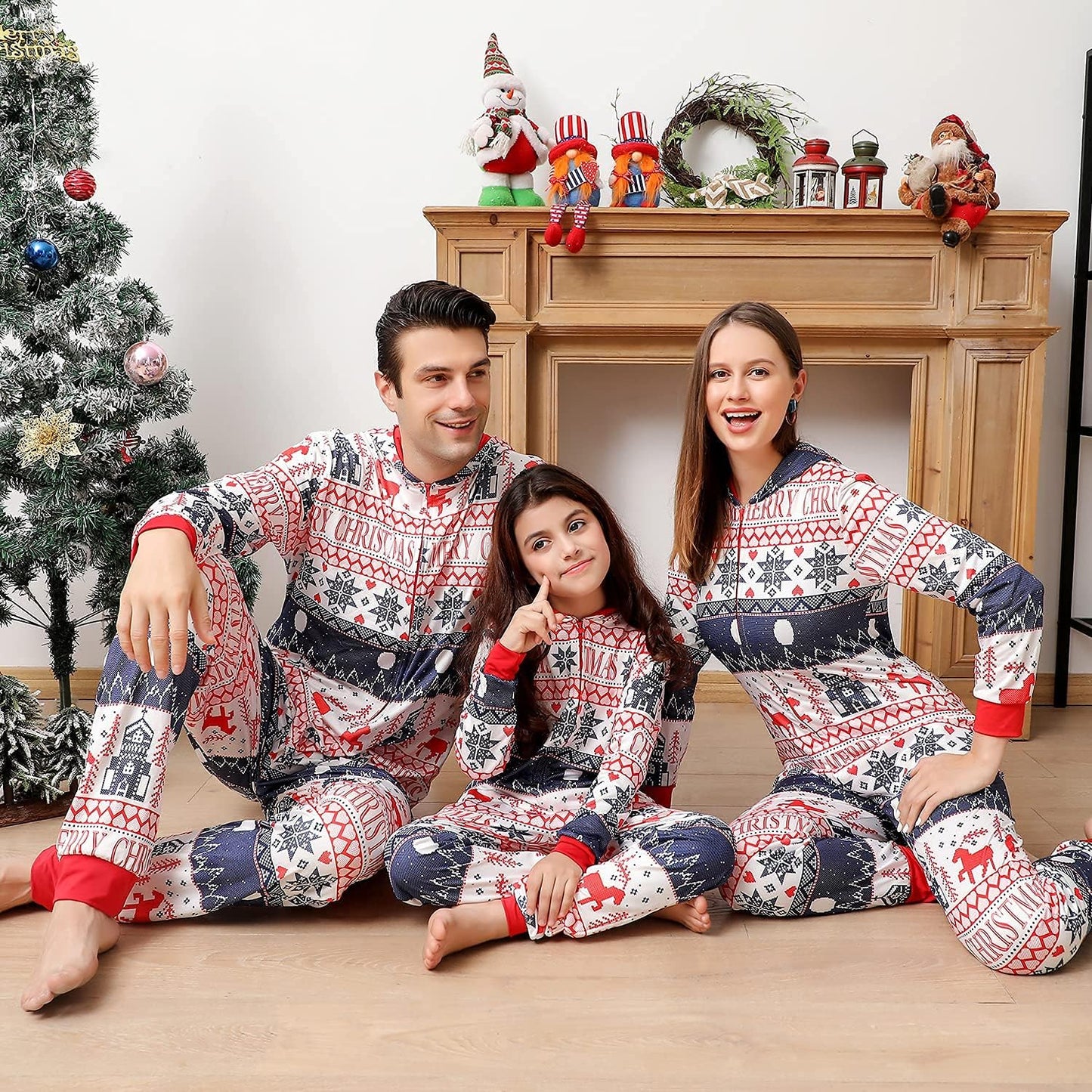 Family Matching Christmas Onesie Pajamas, Vacation Cute Printed One Piece Pajamas, Xmas Hooded Holiday Sleepwear