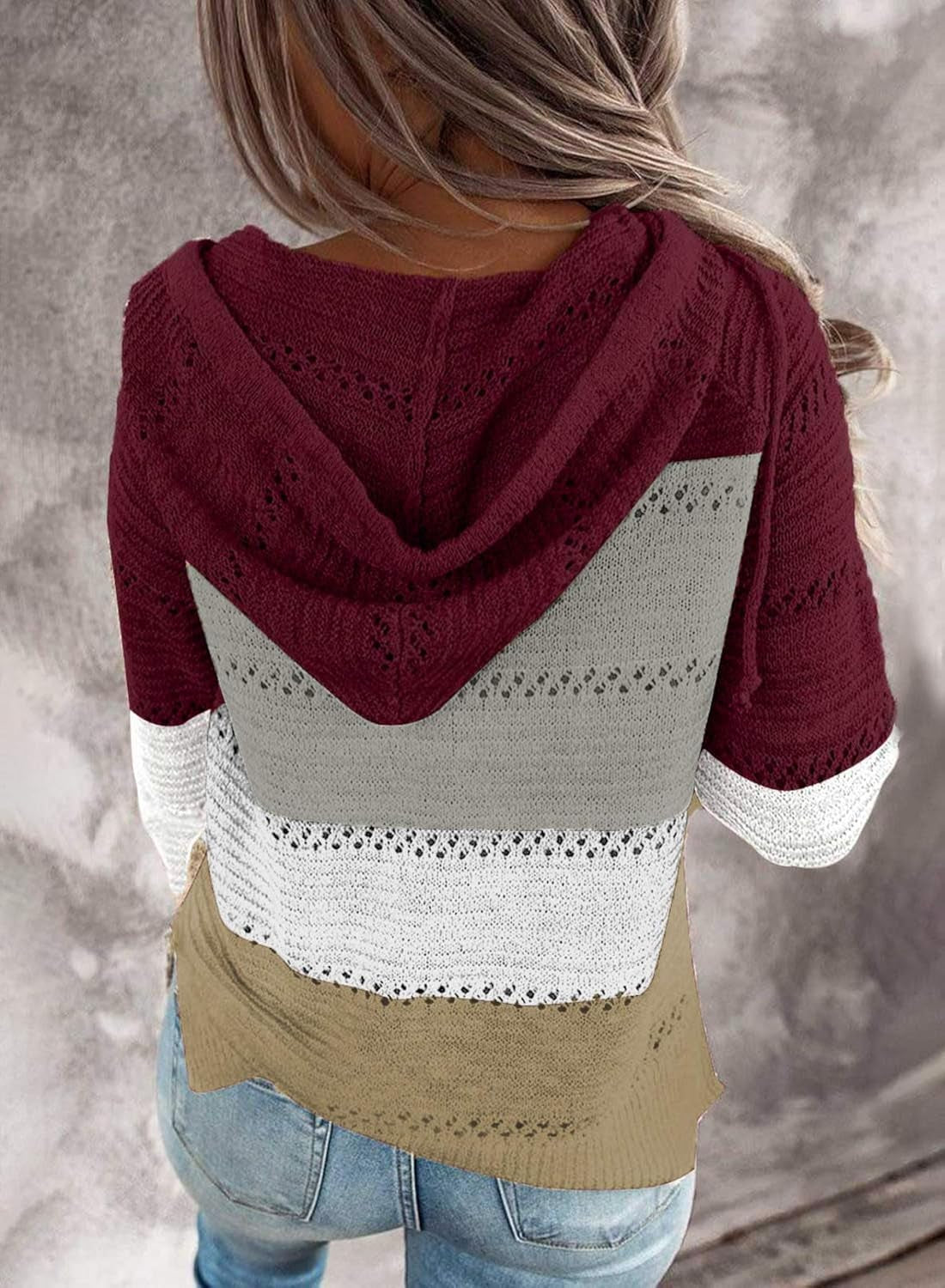 Women'S 2025 Fall Striped Color Block Hoodies Fashion V Neck Knit Sweater Pullovers