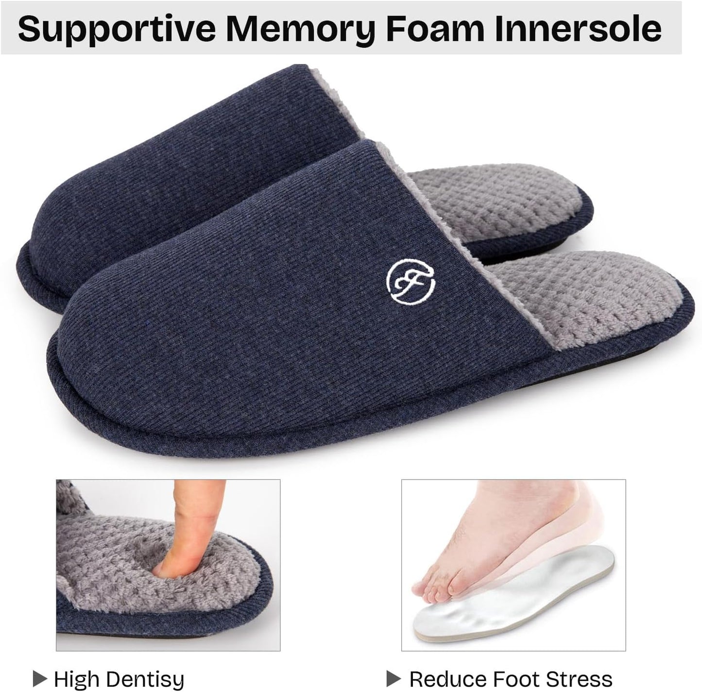 Men'S Cotton Knit Slippers Lightweight Memory Foam Indoor House Shoes with Anti-Skid Sole