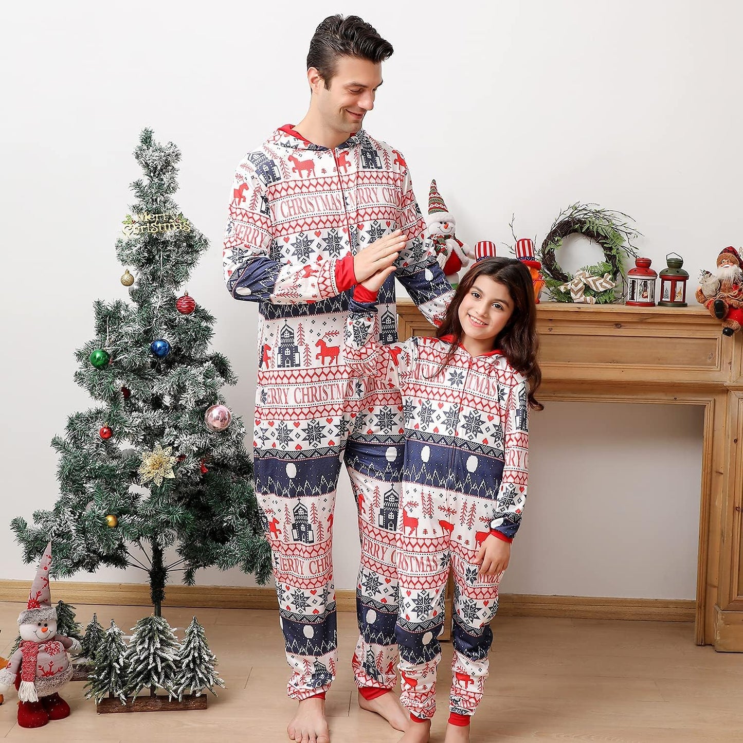 Family Matching Christmas Onesie Pajamas, Vacation Cute Printed One Piece Pajamas, Xmas Hooded Holiday Sleepwear
