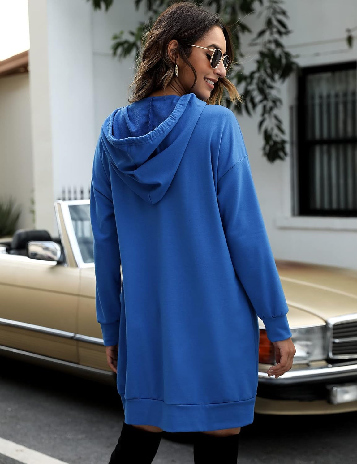 Women Hoodies Dress Hooded Sweatshirts Dress Casual Long Sleeve Tunic Dress Oversized Sweatshirts with Pocket