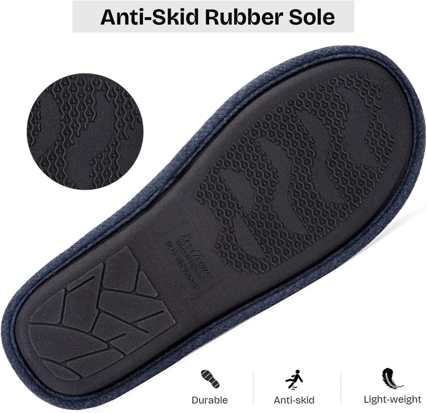 Men'S Cotton Knit Slippers Lightweight Memory Foam Indoor House Shoes with Anti-Skid Sole