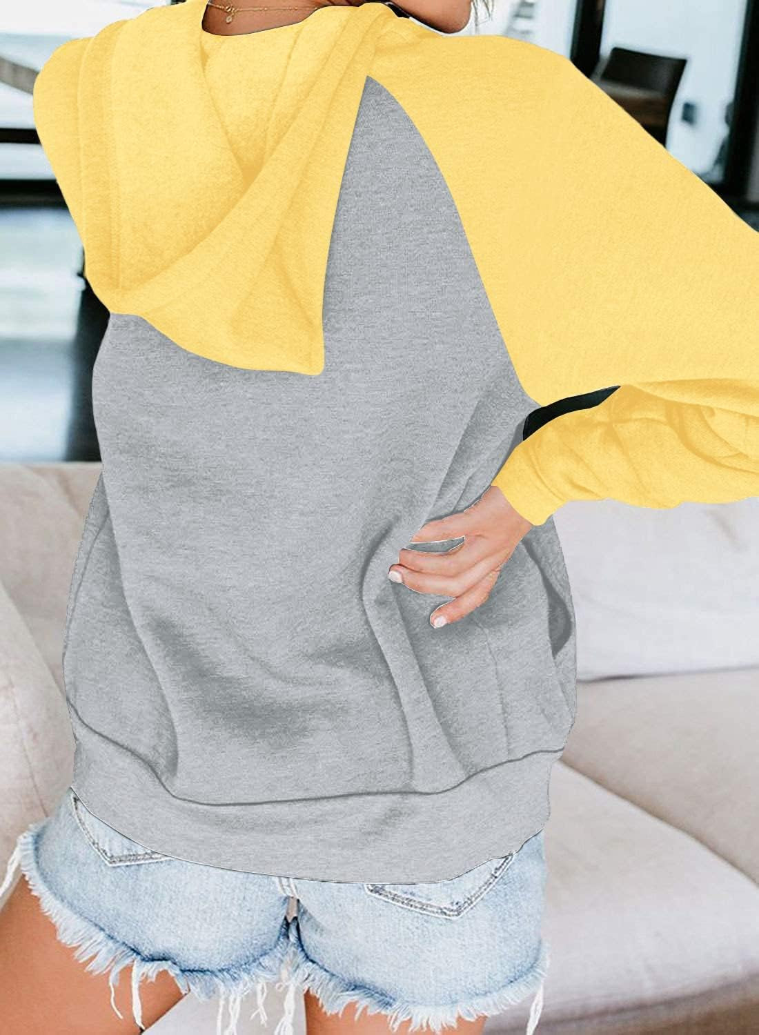 Women'S Color Block Zip up Hoodie Sweatshirt Casual Long Sleeve Jacket Sweater with Pockets Loose Tops