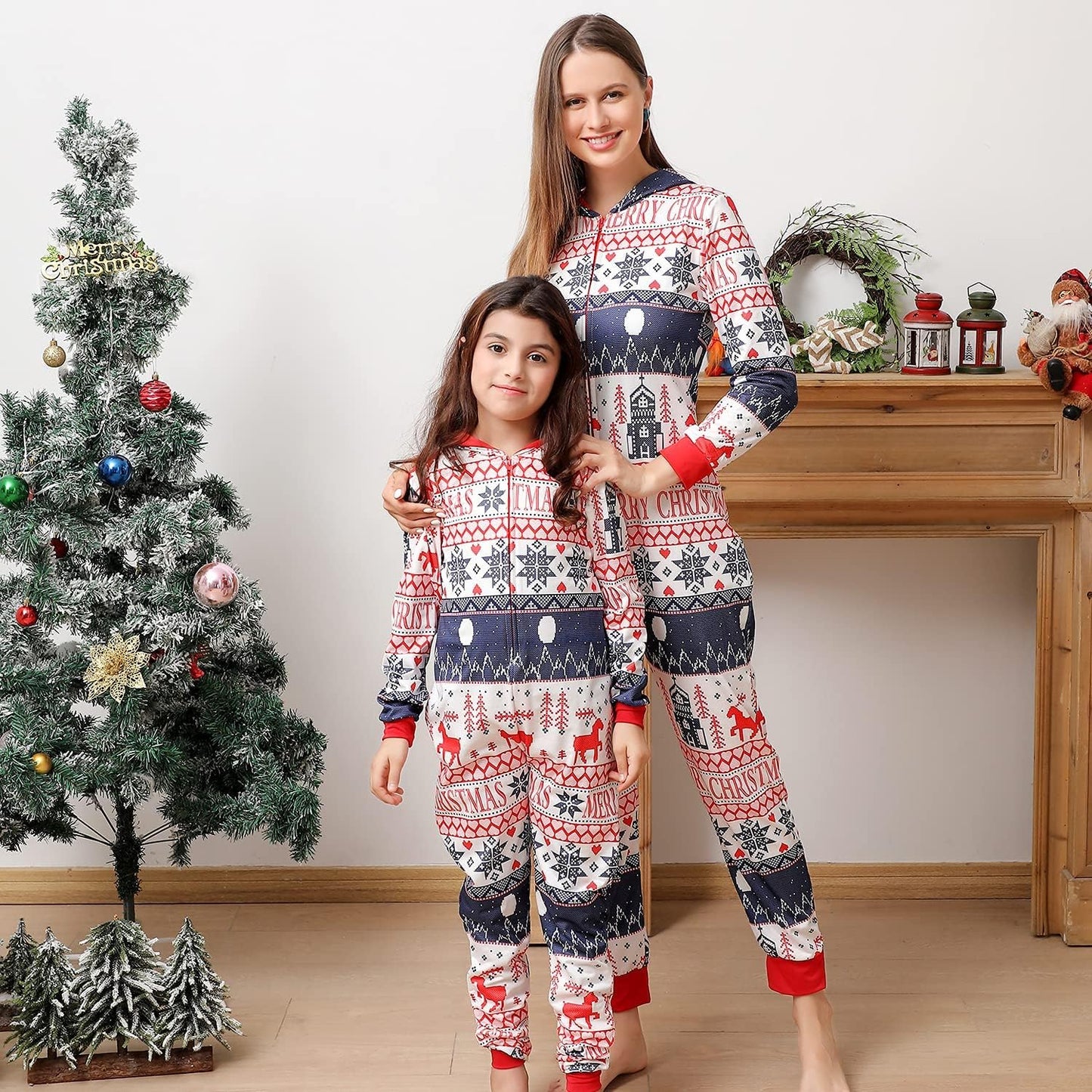 Family Matching Christmas Onesie Pajamas, Vacation Cute Printed One Piece Pajamas, Xmas Hooded Holiday Sleepwear