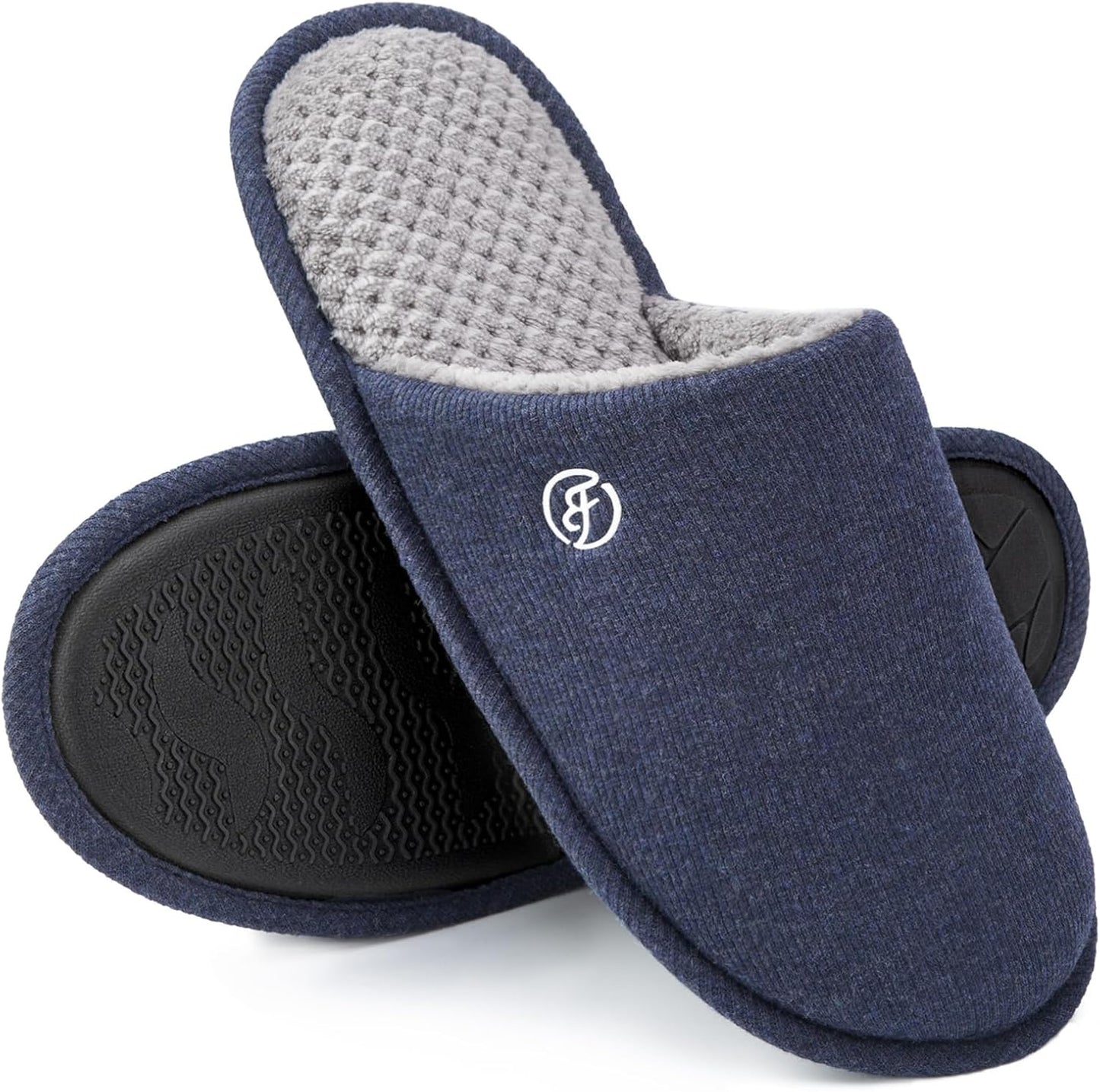 Men'S Cotton Knit Slippers Lightweight Memory Foam Indoor House Shoes with Anti-Skid Sole