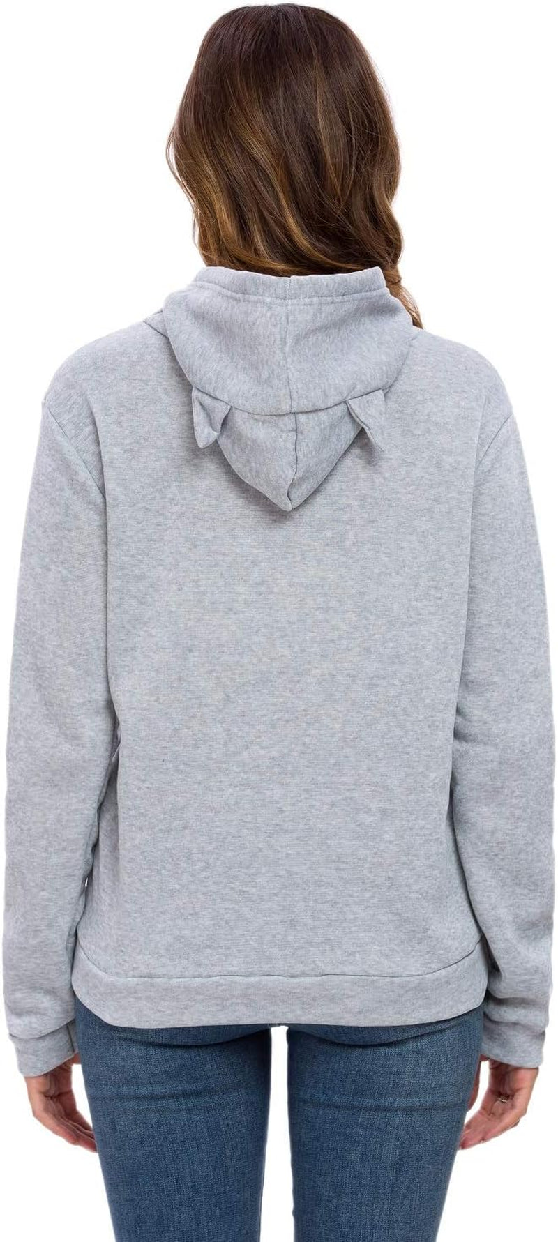 Women Teen Girls Hoodie Sweatshirt with Cute Cat Ear and Sleeping Cat Printed Pullover