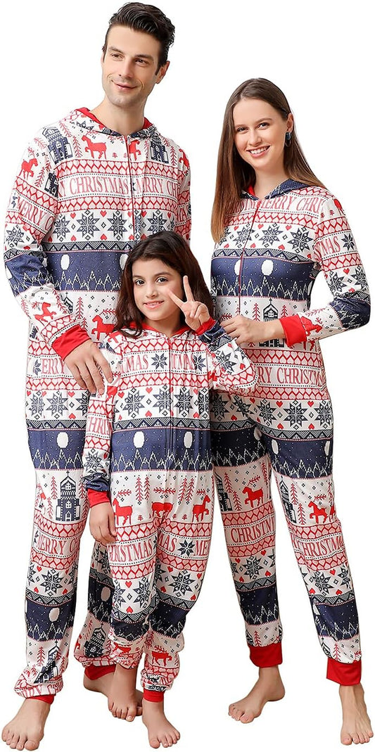 Family Matching Christmas Onesie Pajamas, Vacation Cute Printed One Piece Pajamas, Xmas Hooded Holiday Sleepwear