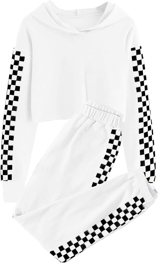Kids 2 Piece Outfits Girls Crop Tops Hoodies Long Sleeve Fashion Sweatshirts and Sweatpants
