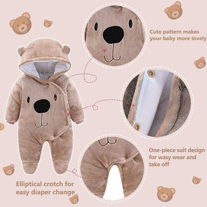 Baby Newborn Snowsuit Winter Hooded Footie Fleece Jumpsuit for Infant Girls Boys