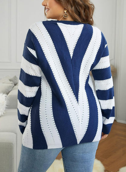 Womens 2025 Deep V Neck Sweaters Striped Long Sleeve Knit Pullover Sweaters for Women