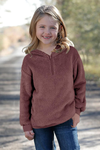 Kids Girl'S Fuzzy Hoodies Zipper Warm Loose Sherpa Hooded Sweatshirt Pullover with Pockets