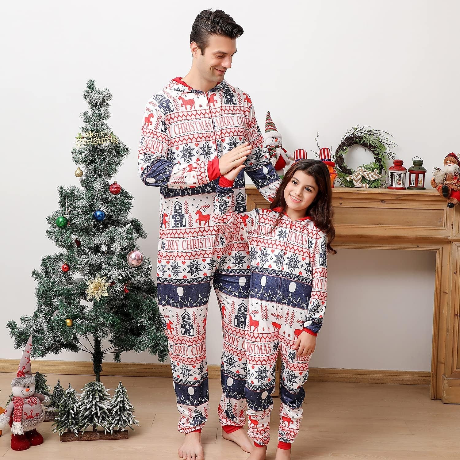 Family Matching Christmas Onesie Pajamas, Vacation Cute Printed One Piece Pajamas, Xmas Hooded Holiday Sleepwear