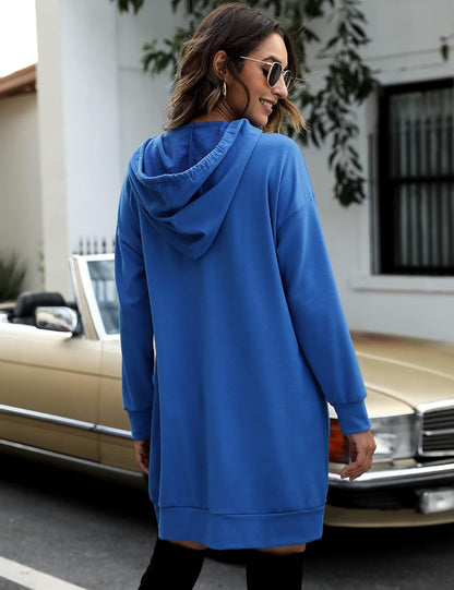 Women Hoodies Dress Hooded Sweatshirts Dress Casual Long Sleeve Tunic Dress Oversized Sweatshirts with Pocket
