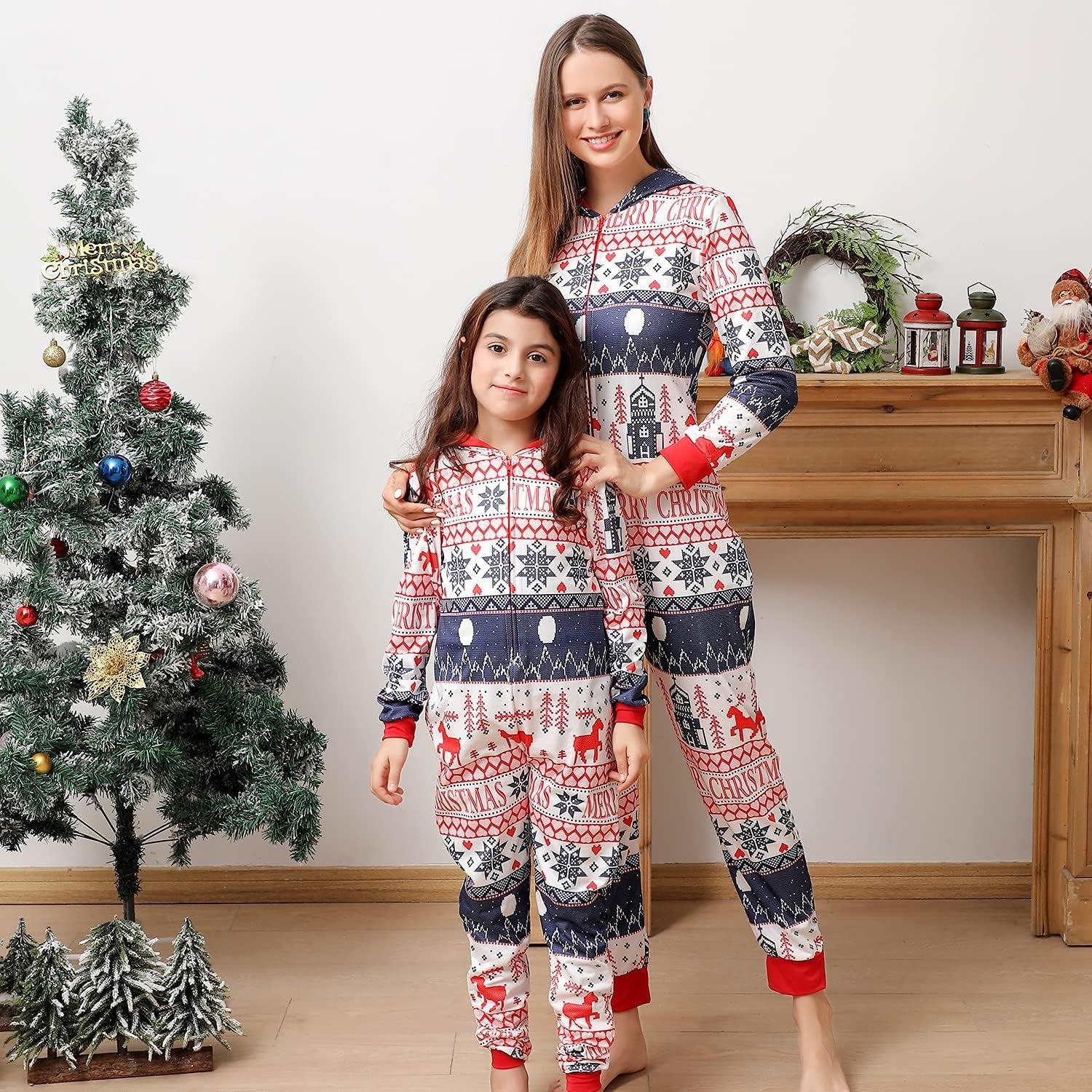 Family Matching Christmas Onesie Pajamas, Vacation Cute Printed One Piece Pajamas, Xmas Hooded Holiday Sleepwear