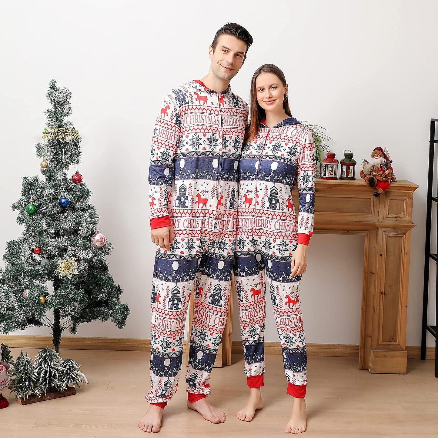 Family Matching Christmas Onesie Pajamas, Vacation Cute Printed One Piece Pajamas, Xmas Hooded Holiday Sleepwear
