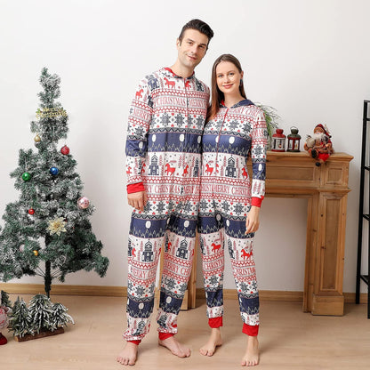 Family Matching Christmas Onesie Pajamas, Vacation Cute Printed One Piece Pajamas, Xmas Hooded Holiday Sleepwear