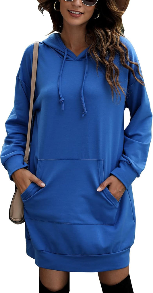 Women Hoodies Dress Hooded Sweatshirts Dress Casual Long Sleeve Tunic Dress Oversized Sweatshirts with Pocket