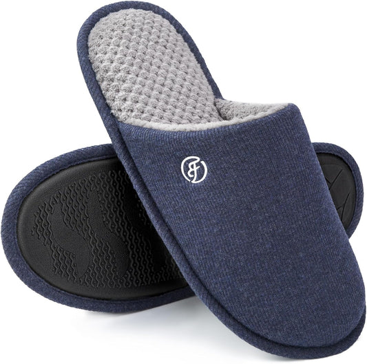 Men'S Cotton Knit Slippers Lightweight Memory Foam Indoor House Shoes with Anti-Skid Sole