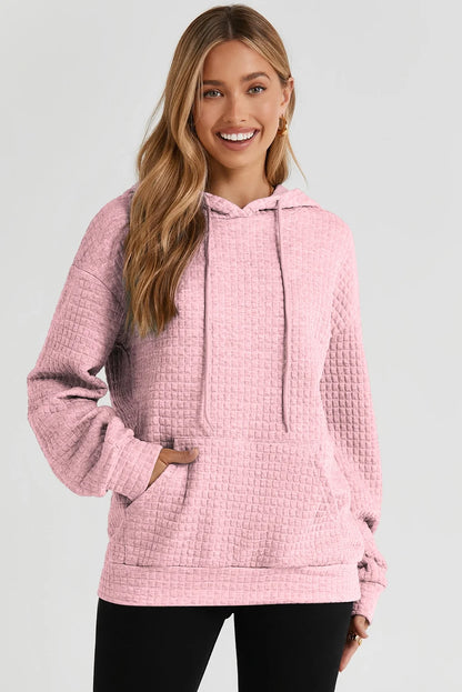Hoodies for Women Fall Sweatshirts for Women Drawstring Long Sleeve Hoodies Pullover Knit Top with Pocket Pink M