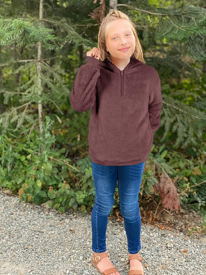 Kids Girl'S Fuzzy Hoodies Zipper Warm Loose Sherpa Hooded Sweatshirt Pullover with Pockets
