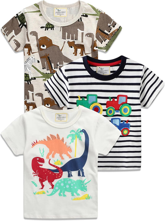 Boys Dinosaur T-Shirts Crewneck Short Sleeve Shirts 3-Pack Toddler Tops